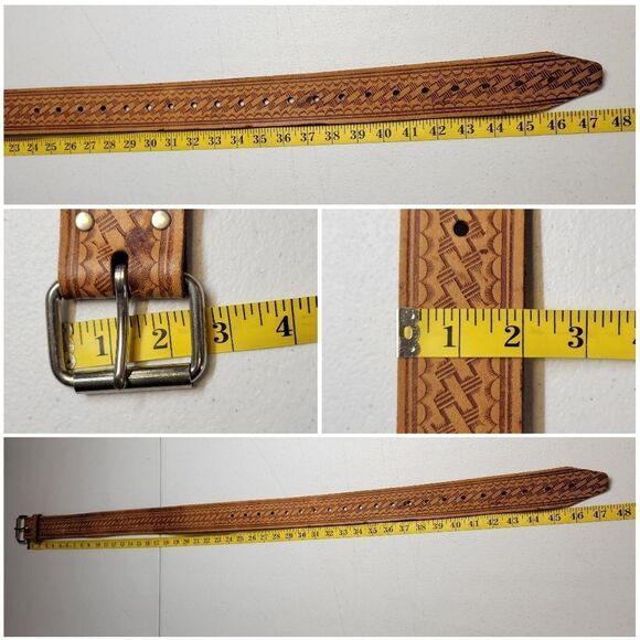 Vintage Tan Leather Tribal Western Wide Belt Native American Inspired main image 10